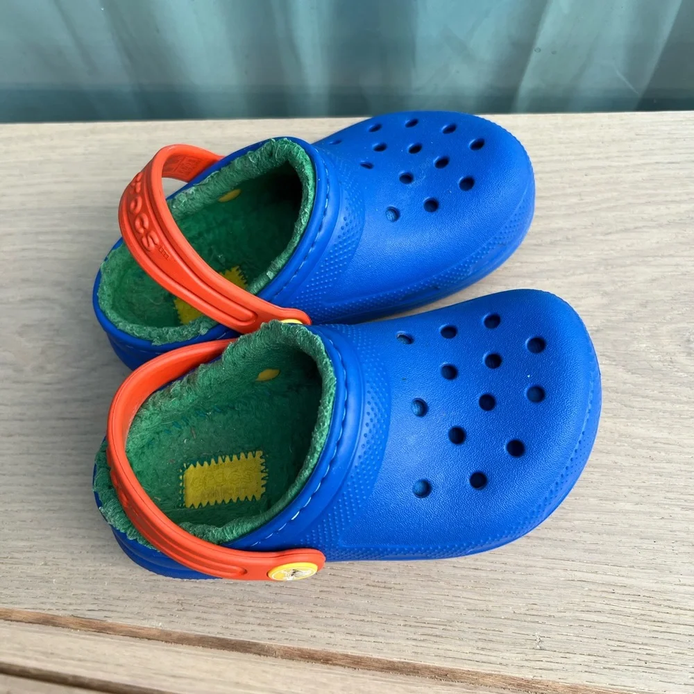 Kids Blue Clog Shoes with Orange Strap size 9C boys